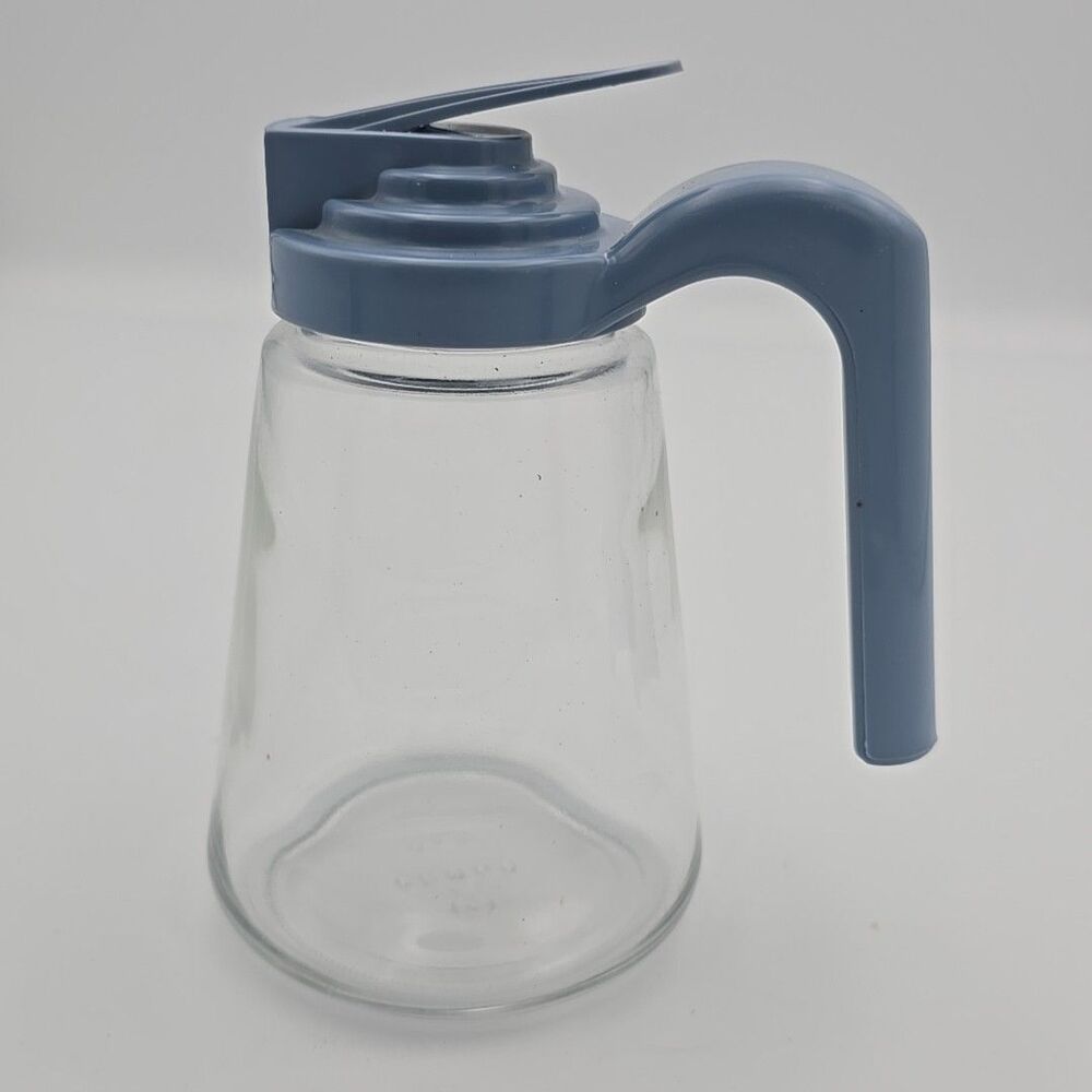 Vtg GEMCO Ball Clear Glass Restaurant Ware Syrup Pitcher Light Blue & USA EUC
